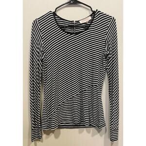 NWT Philosophy Black White Striped Zipper Detail Women's Blouse Sz Sm